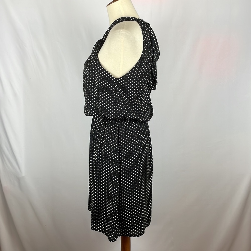 Express Black w/White Polka Dot Blousy Halter Dress w/Keyholes - Size Small - Picture 5 of 16